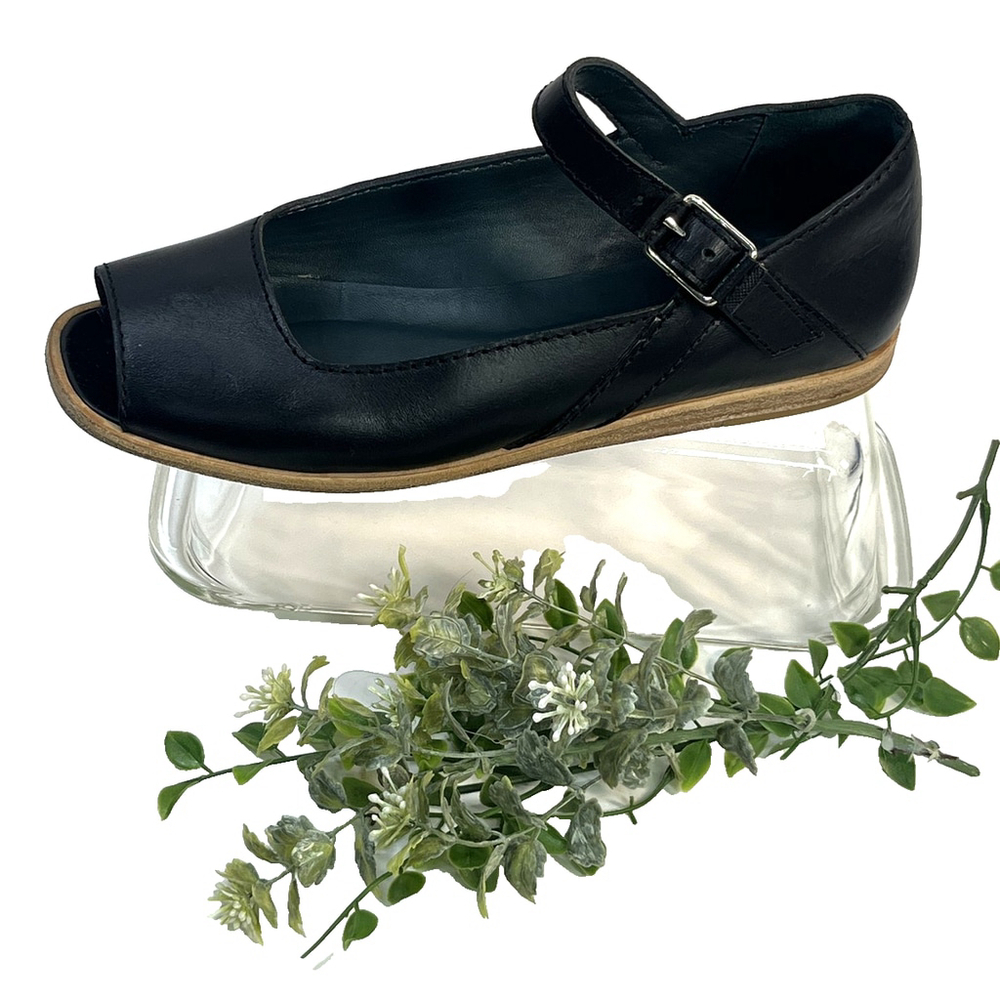 Wilder Shoes Womens Size 10 Leather Open Toe Mary‎ Jane Flats Made in USA Buckle